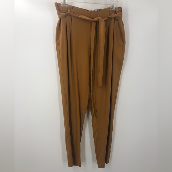 Cartonnier Tan Brown Paper Bag Pants Pleated Belt Womens 6 - Picture 2 of 7